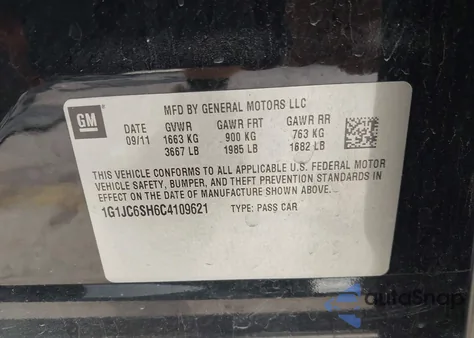 2012 Chevrolet Sonic 2Lt z USA, uszkodzony, nr VIN 1G1JC6SH6C4109621